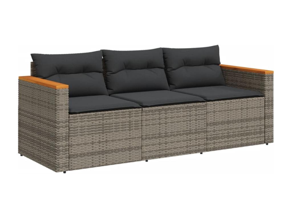 Canapé de jardin avec coussins 3 places gris résine tressée NOMV07990