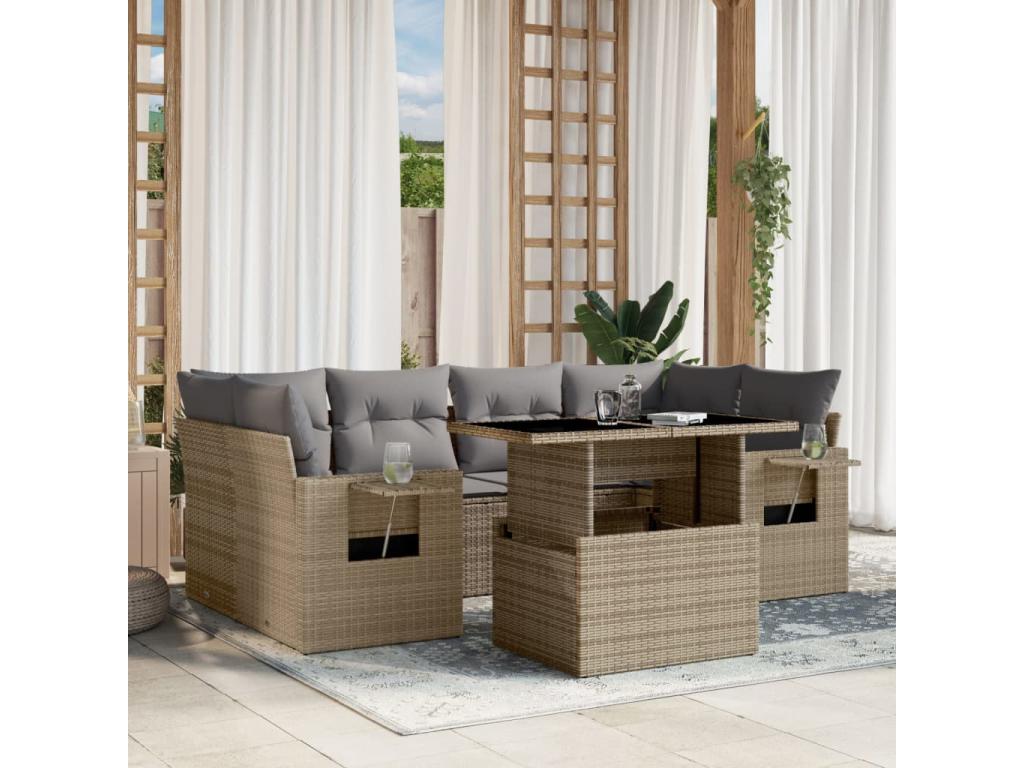 Salon de jardin avec coussins 7 pièces beige résine tressée IPGW57135