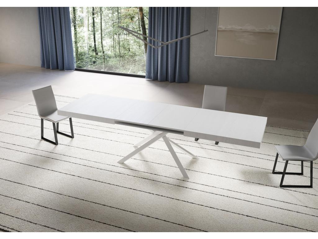 Table extensible 90x180/ 440 cm Niket Frêne Blanc pieds blancs TCBZ79332
