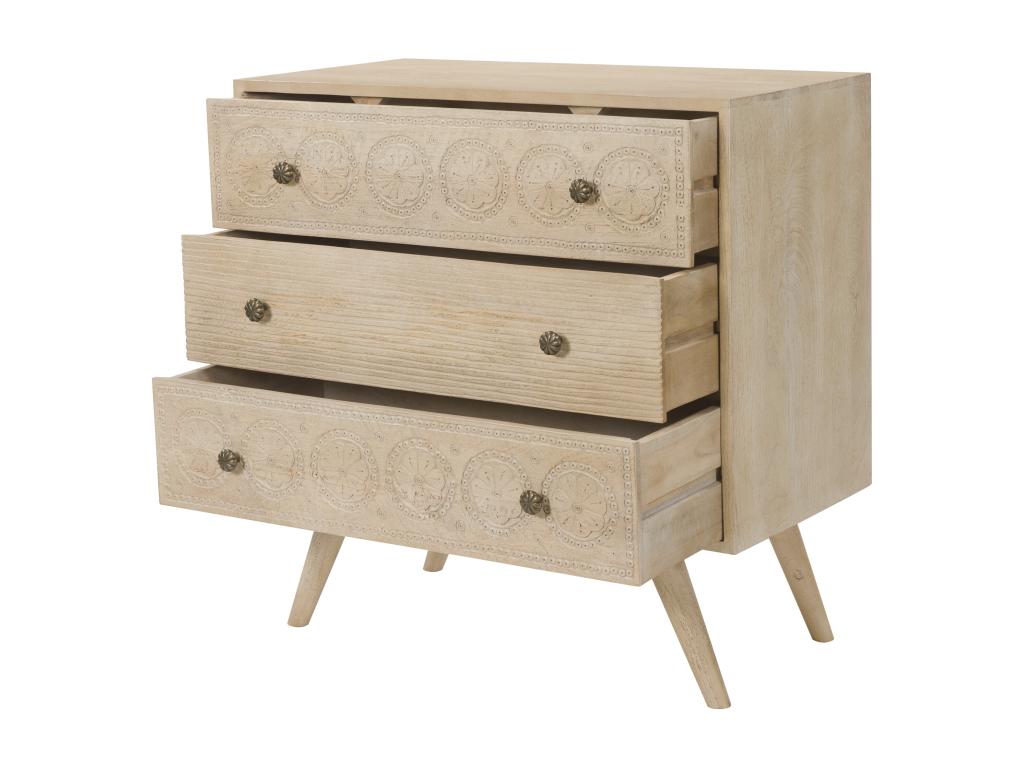 Commode en bois gravé 3 tiroirs - Dormeva XAOD40077