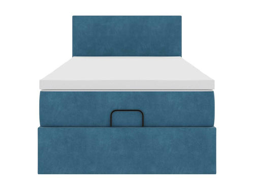Cadre de lit ottoman avec matelas bleu foncé 90x200 cm velours NZZH97584