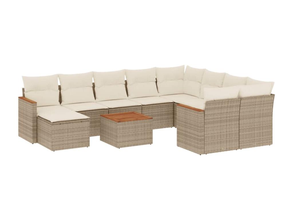 Salon de jardin 11 pcs avec coussins beige résine tressée MNKN85978