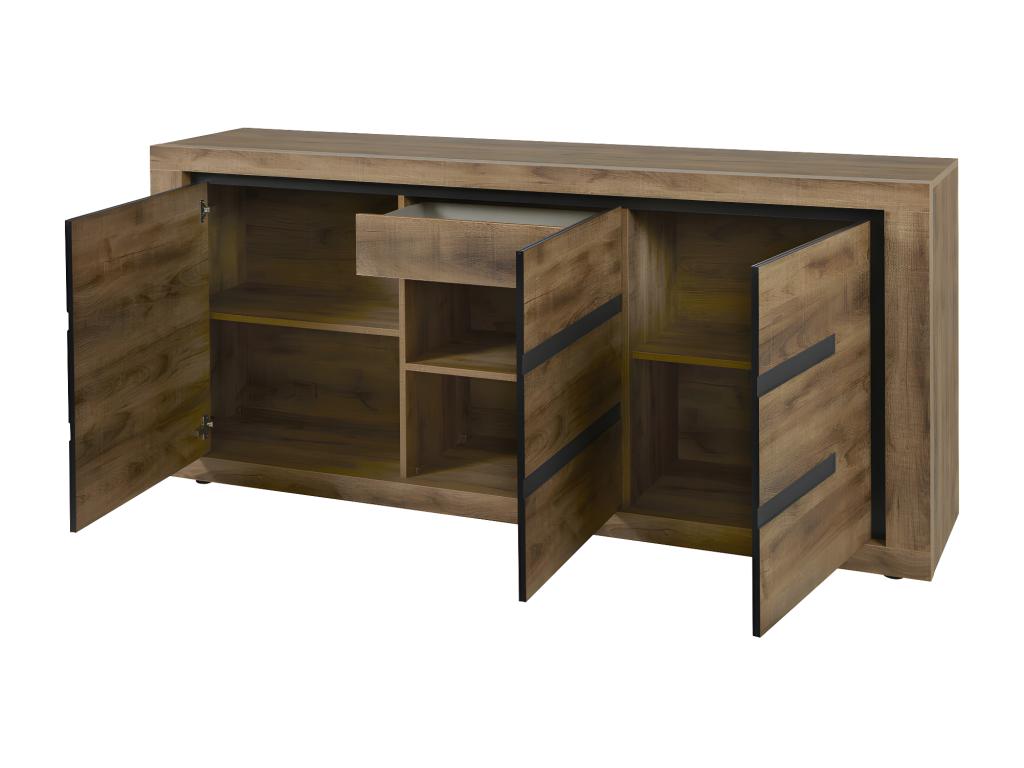 Dormeva - Buffet 3 Portes Aspect Bois Finition Dormeva et Noir avec Eclairage Leds OWPJ71503