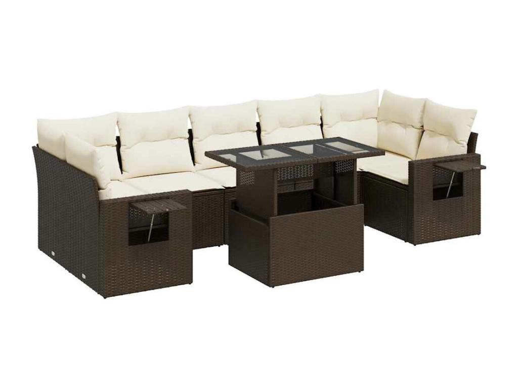 Salon de jardin 8 pcs avec coussins marron résine tressée UGKS17914