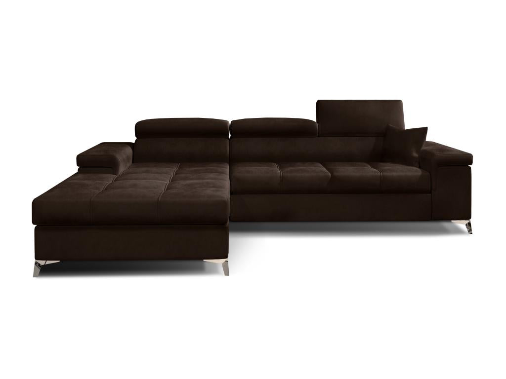 Canapé angle gauche convertible velours marron avec appuis-tête réglables Zensova 280cm PYJC34199
