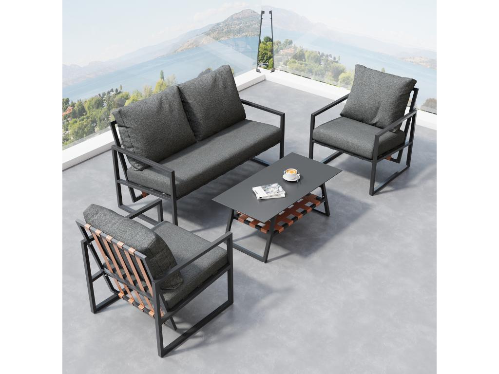 Salon de jardin salon de jardin pour 4 personnes avec canapé table basse et coussins housse amovible en Zensova GIAU15352