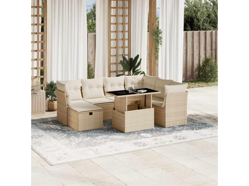Salon de jardin avec coussins 8 pièces beige résine tressée XNFG53437