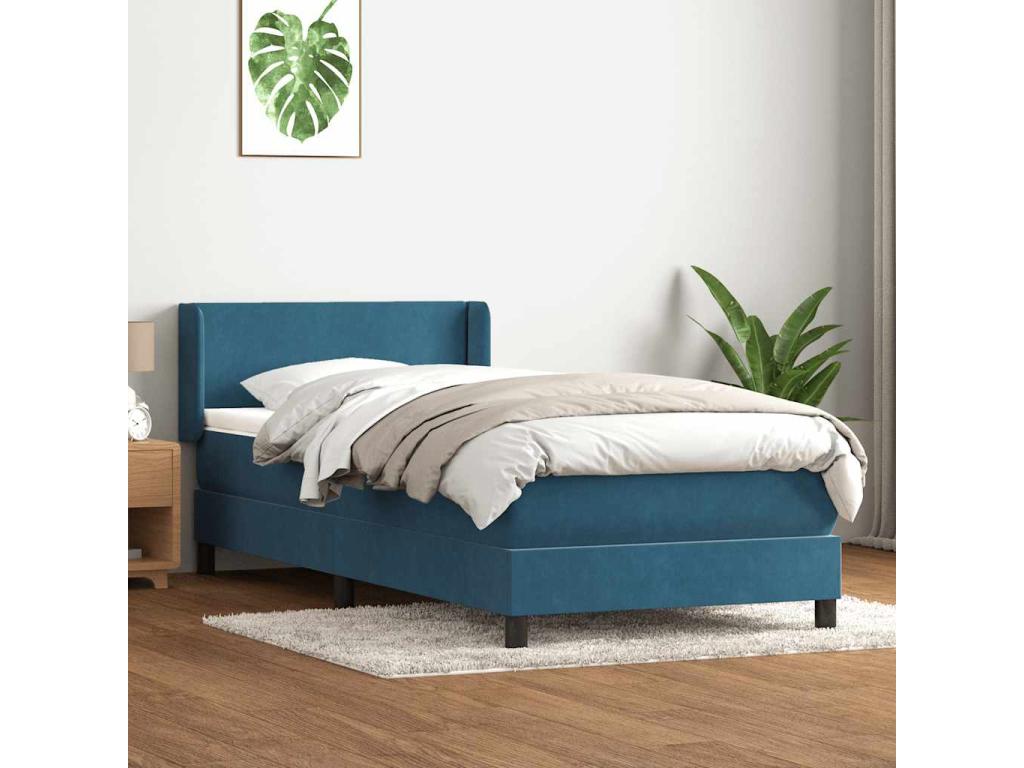 Sommier à Dormeva de lit et matelas bleu foncé 80x220 cm velours NCJB61165