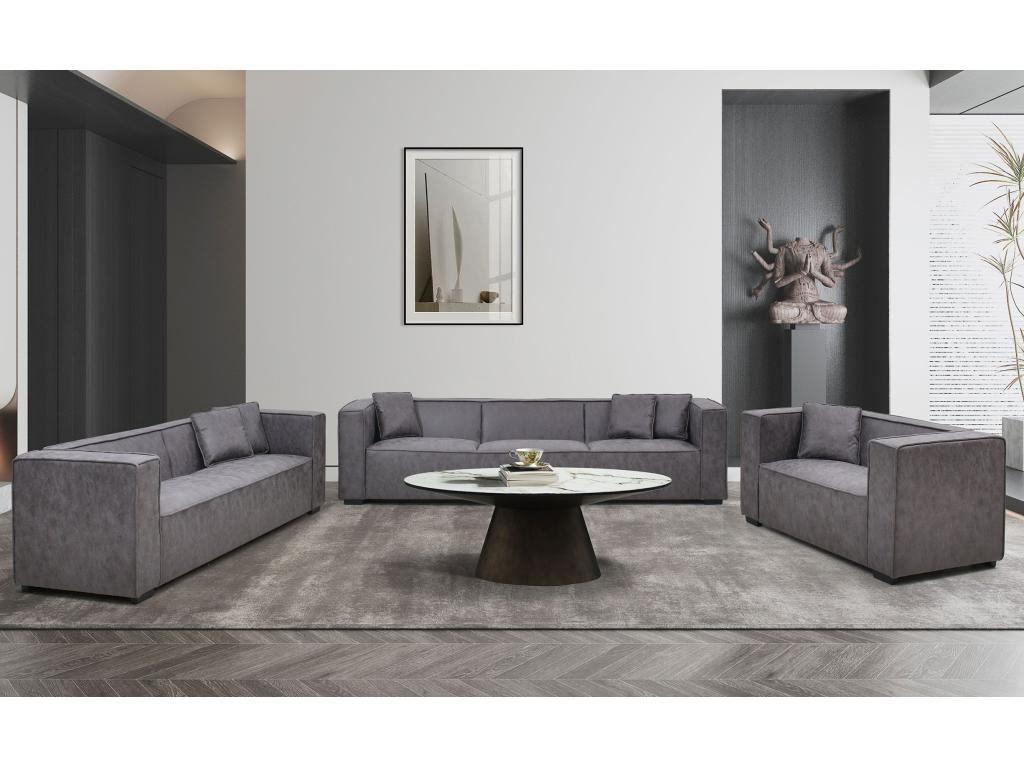 Canapé droit 3 places Macao Tissu effet peau Vintage Gris RENK34404