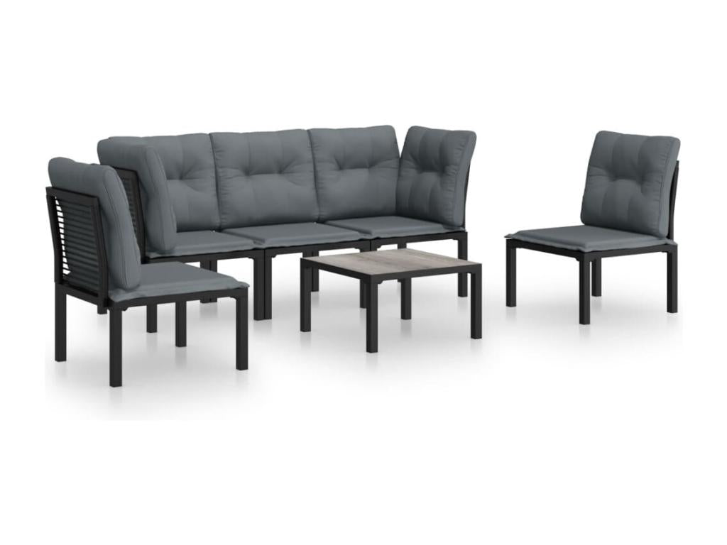 Salon de jardin 6 pièces noir et gris résine tressée HASY86789