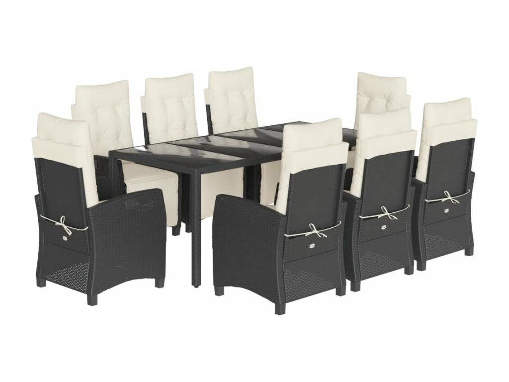 Ensemble à manger de jardin 9 pièces coussins noir résine tressée OORK59507