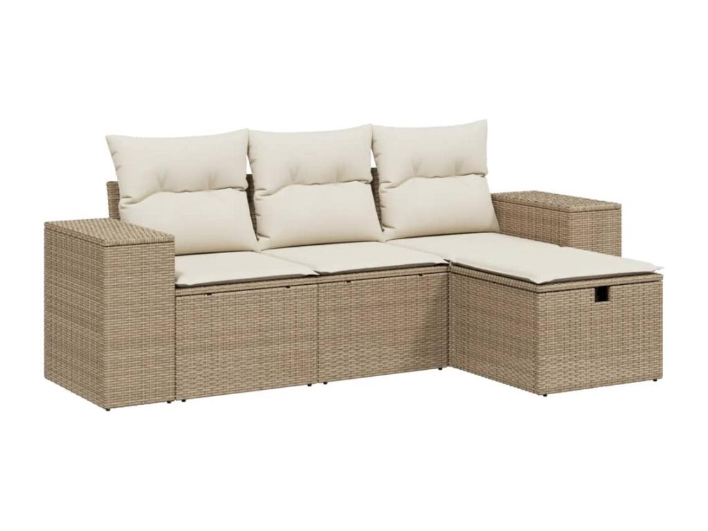 Salon de jardin avec coussins 4 pcs beige résine tressée HEJP84441