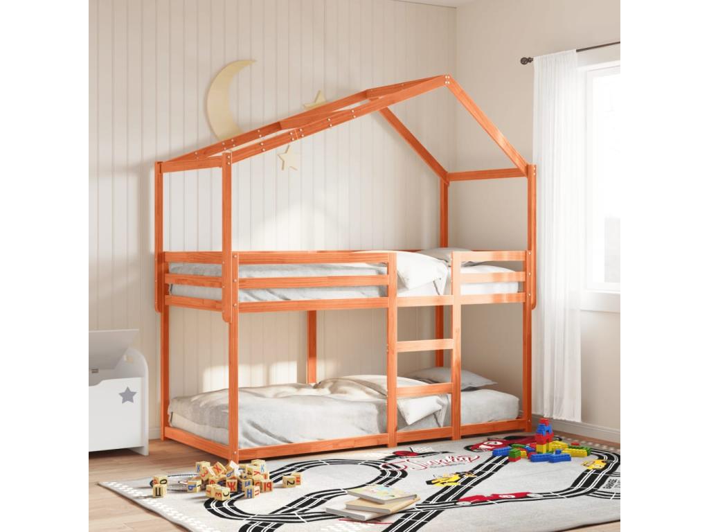 Lit superposé avec toit cire marron 80x200cm bois massif de pin JCFJ79403