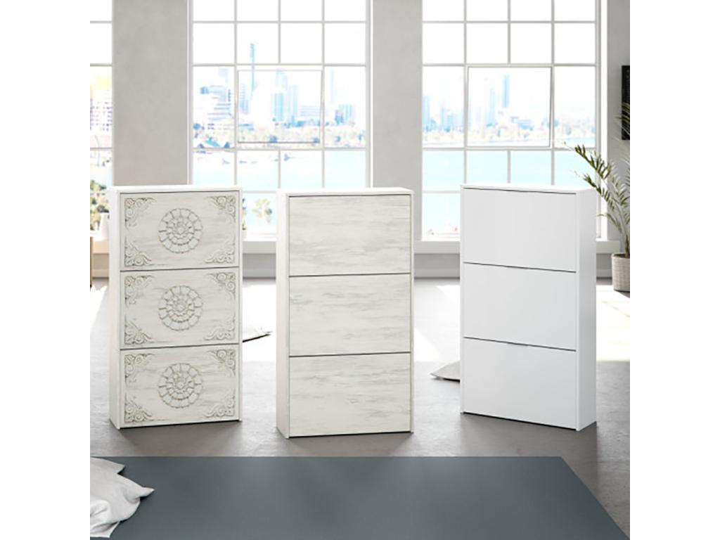 Meuble à Chaussures avec 3 abattants couleur chêne Gris blanchie - Longueur 60 x Hauteur 113 x Profondeur 22 cm XLEK93664