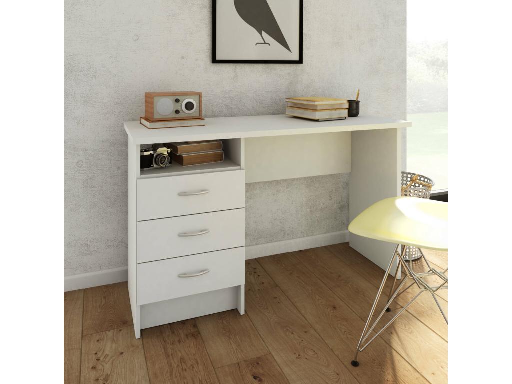 Bureau linéaire avec trois tiroirs couleur blanche Dimensions 120x72x48 cm GBKY50133