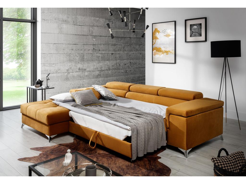 Canapé angle gauche convertible velours marron avec appuis-tête réglables Zensova 280cm PYJC34199