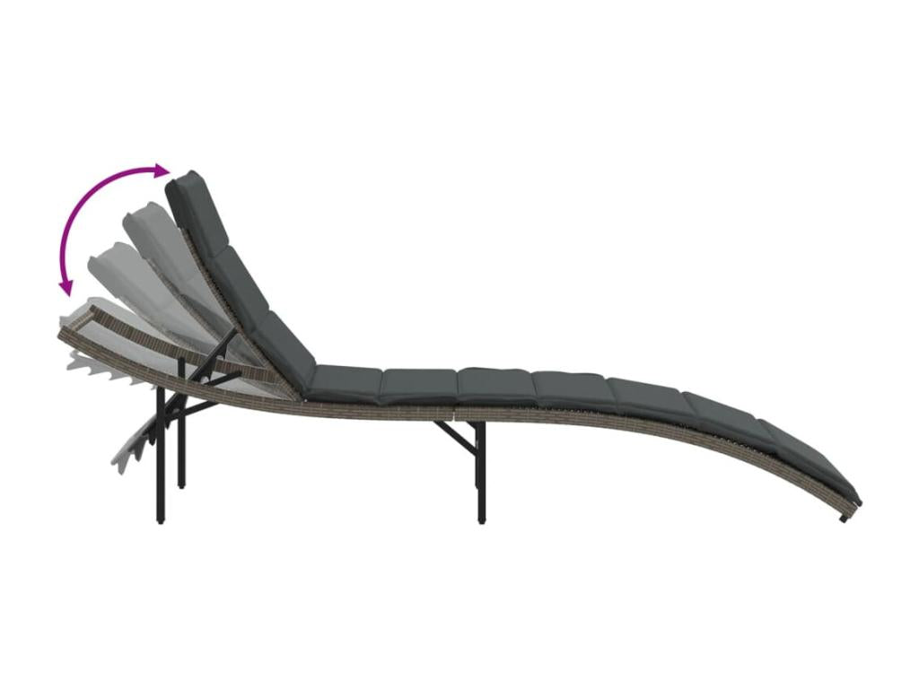 Chaise longue avec coussin gris 55x199x50 cm résine tressée KDUN99914