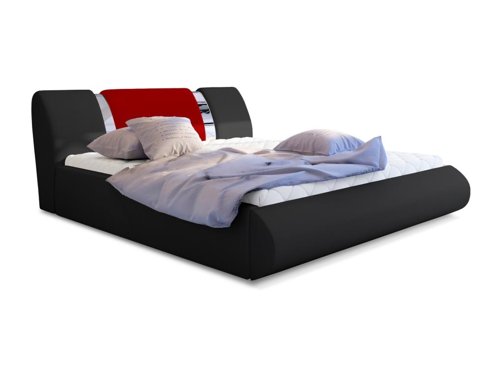 Lit coffre 160x200 simili noir-rouge et métal chromé Dormeva NFBC18457