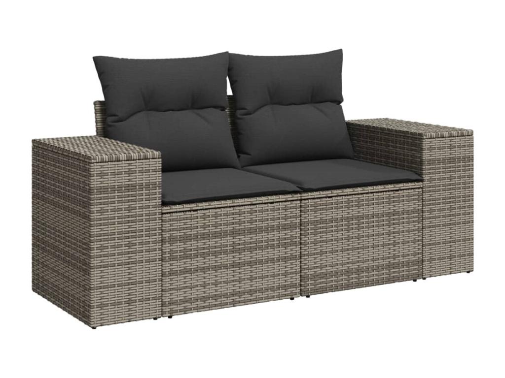 Salon de jardin avec coussins 10 pcs gris résine tressée QARE54143