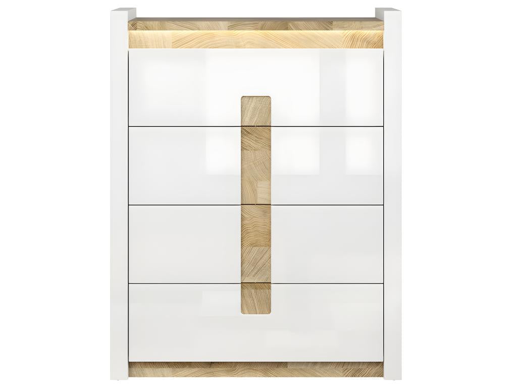 Commode 4 tiroirs avec LED Dormeva Blanc laqué et Bois CIKK94105