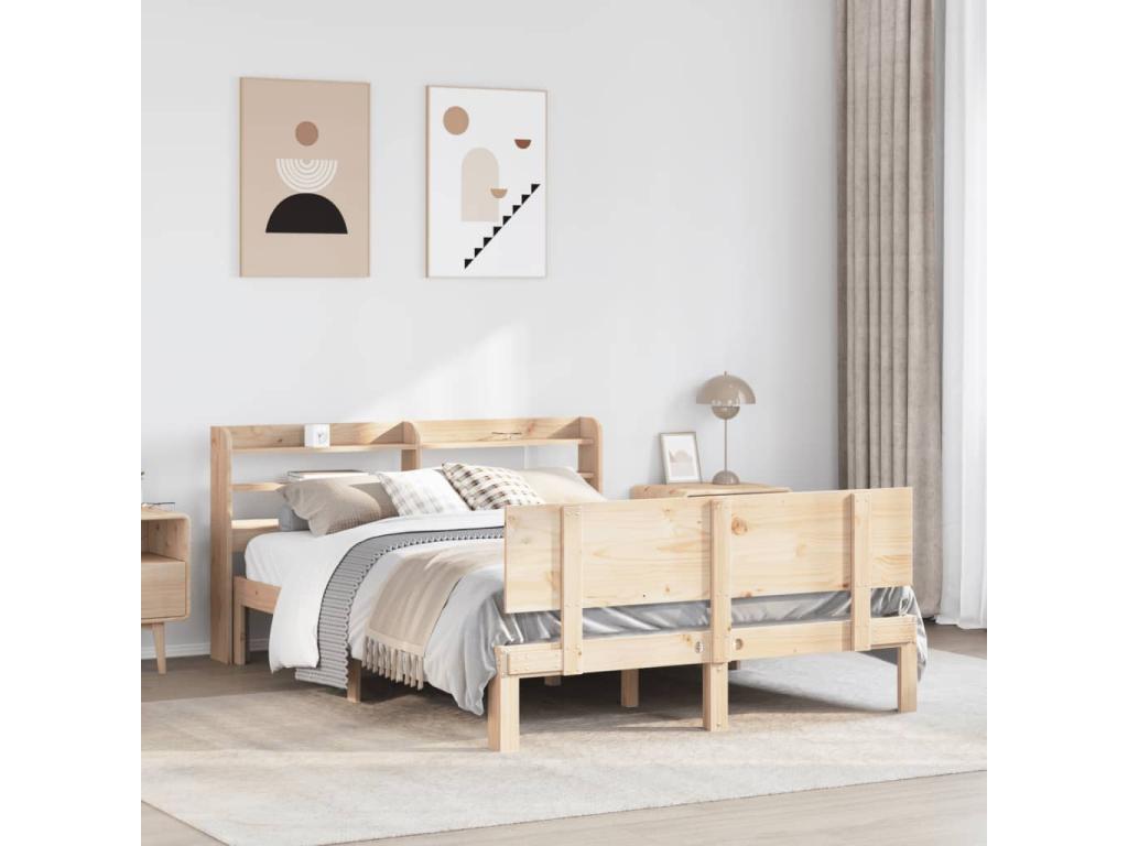 Cadre de lit avec tête de lit 135x190 cm bois de pin massif PPNZ57988