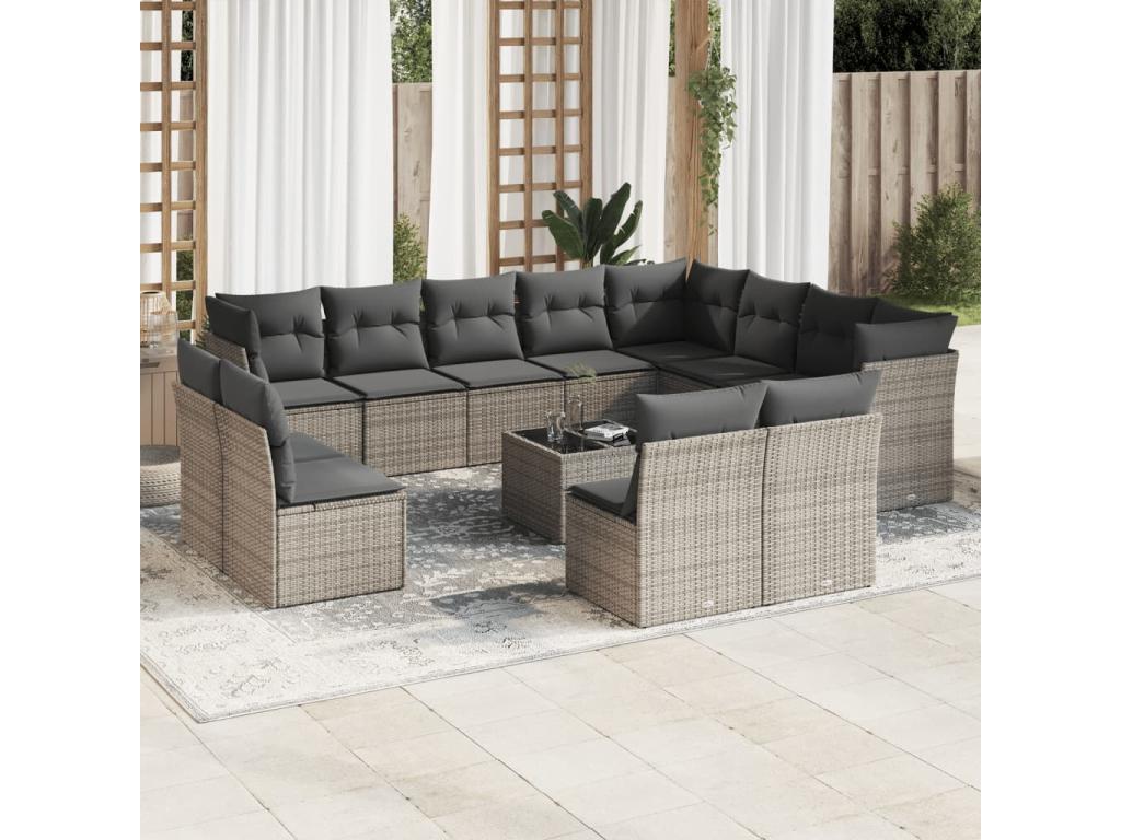 Salon de jardin avec coussins 13 pcs gris résine tressée NWXG17204