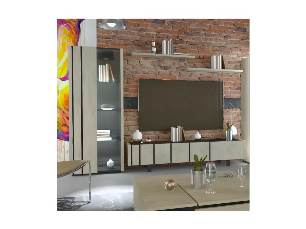 Vitrine 1 porte à LEDs Chêne clair/Ardoise - Dormeva EXUV15045