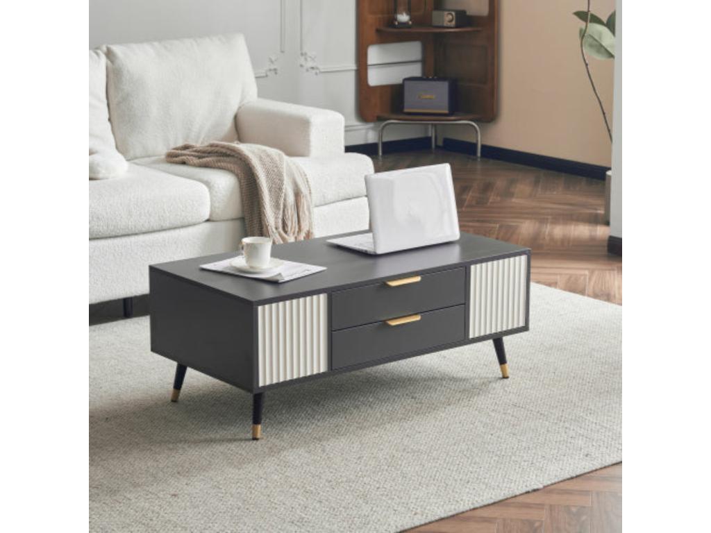 Table basse moderne gris-blanc - 2 portes 2 tiroirs d114cm×h15cm OSCV95988