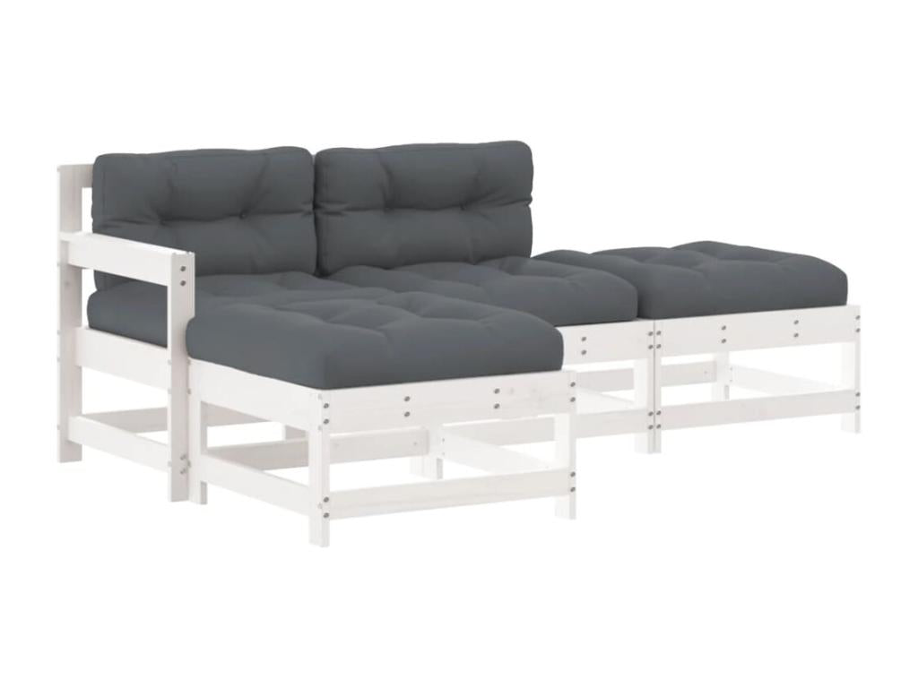 Salon de jardin 4 pcs avec coussins blanc bois massif UWKN64310