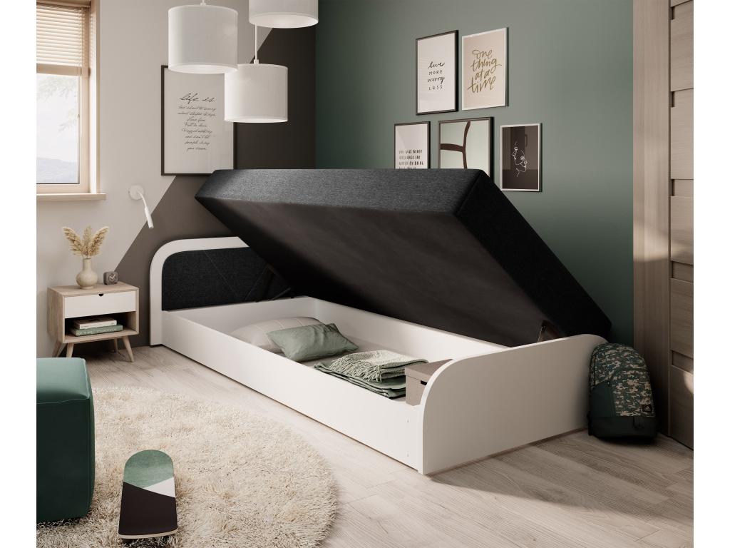 Lit 1 place avec coffre de rangement Dormeva – Confort et Praticité-Couleur Blanc/Noir-Modèle Coté droit SXRT04508