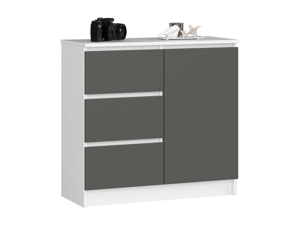 Commode Dormeva Blanche 80 cm 1 porte 3 tiroirs façade Gris Graphite 2 étagères 80x35x77 cm RLMZ75645
