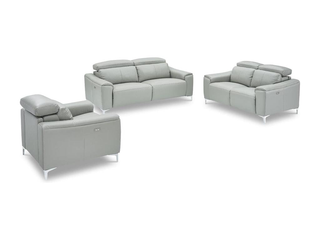 Canapé relaxation électrique 3 places en cuir Dormeva - Gris clair Gris Dormeva - Angle Droit FENL47287