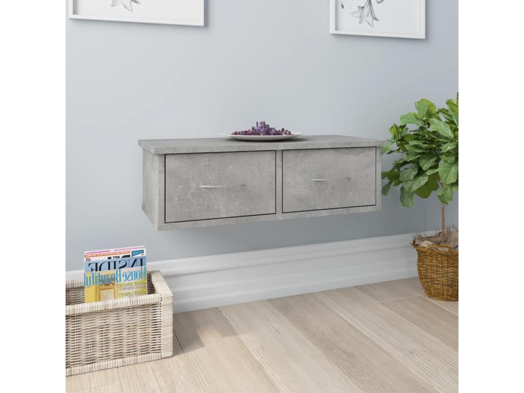 Étagère murale avec tiroirs Gris béton 60x26x18.5 GIUY59974