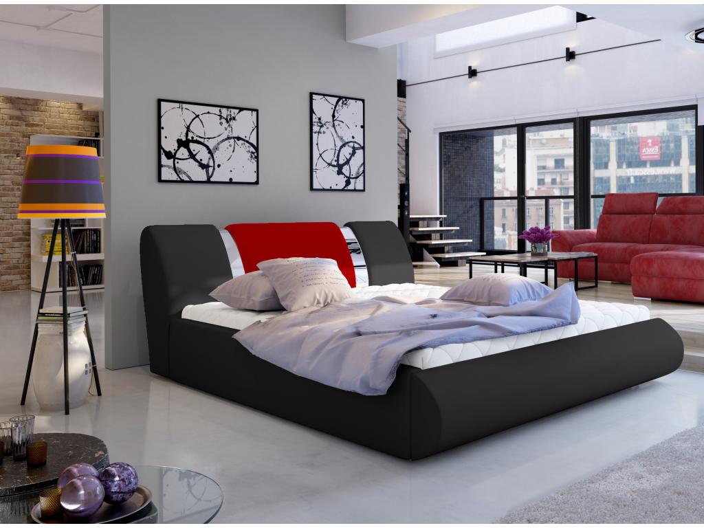 Lit coffre 160x200 simili noir-rouge et métal chromé Dormeva NFBC18457