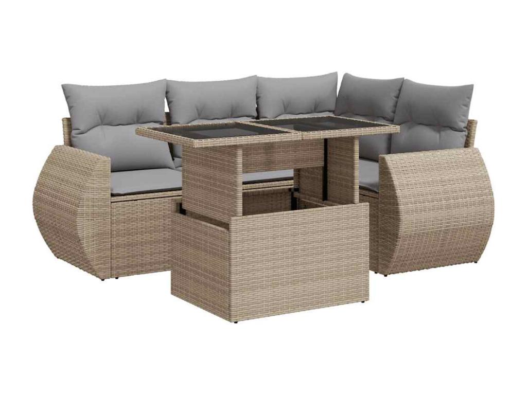 Salon de jardin avec coussins 5 pcs beige résine tressée ROZR42042