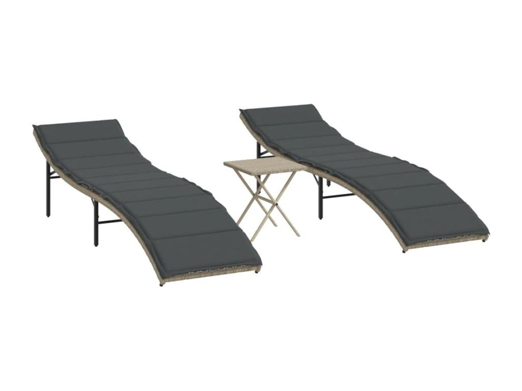 Chaises longues lot de 2 avec table gris clair résine tressée GAPK98583