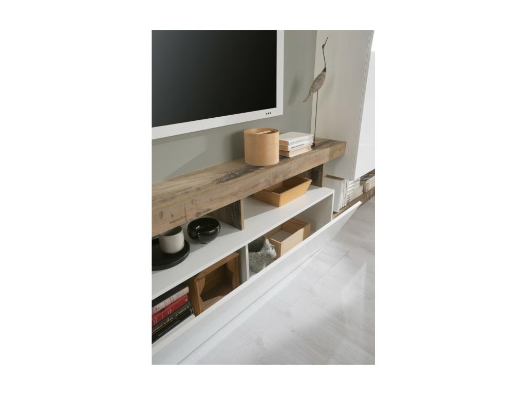 Ensemble meubles salon avec rangements 220 cm collection Dormeva blanc laqué/chêne clair XMQA23234