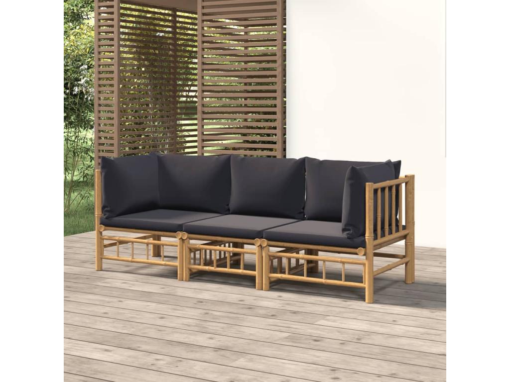 Salon de jardin 3 pcs avec coussins gris foncé Dormeva TYID51750