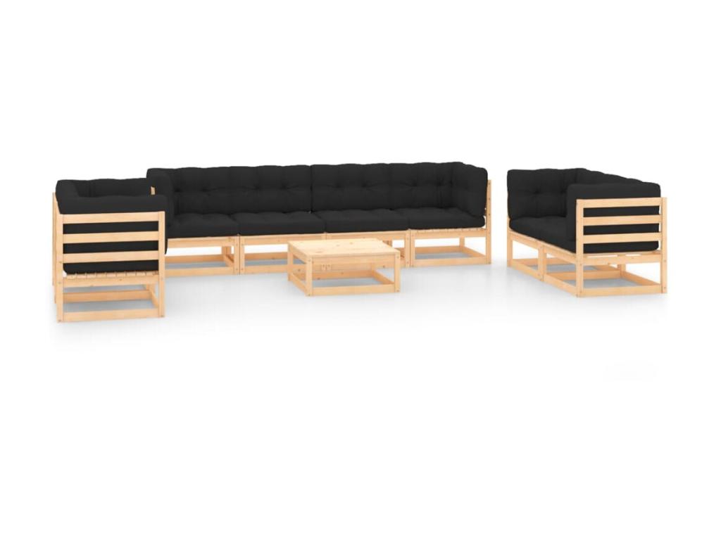 Salon de jardin 9 pcs avec coussins Bois de pin solide 8 GTIJ49651