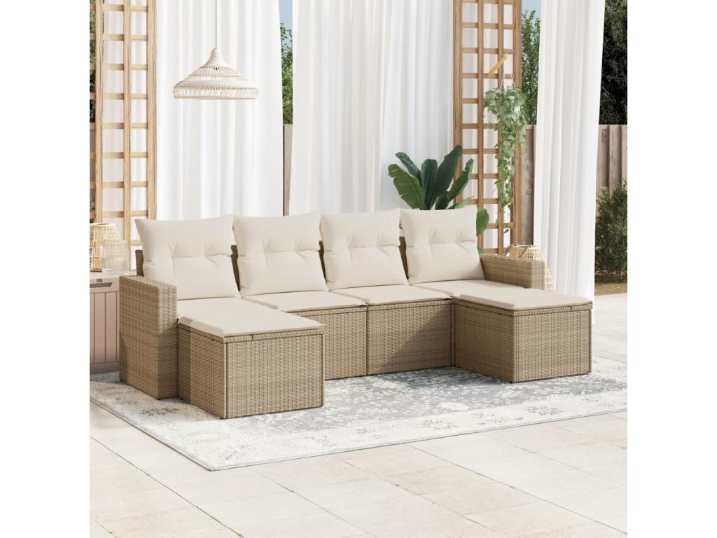 Salon de jardin avec coussins 6 pcs beige résine tressée NOHQ04792