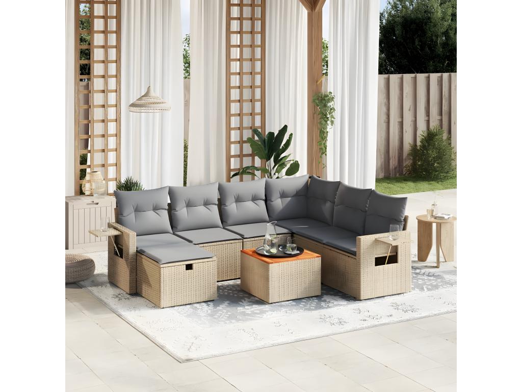 Salon de jardin avec coussins 8pcs Zensova beige résine tressée HKVQ36568