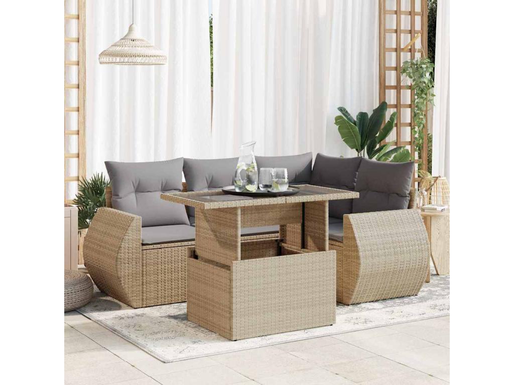 Salon de jardin avec coussins 5 pcs beige résine tressée ROZR42042