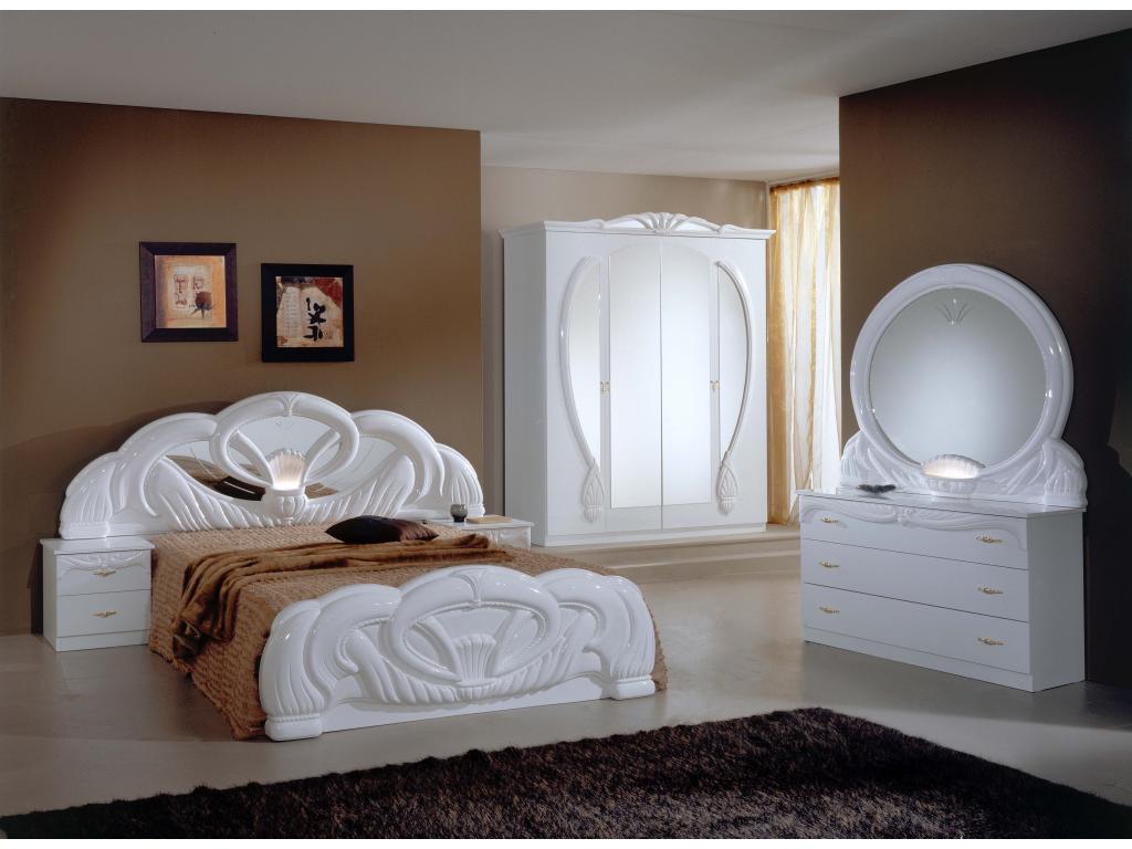 Lit baroque moulures entrelacées bois brillant blanc Zensova 160x200 JNAV94310