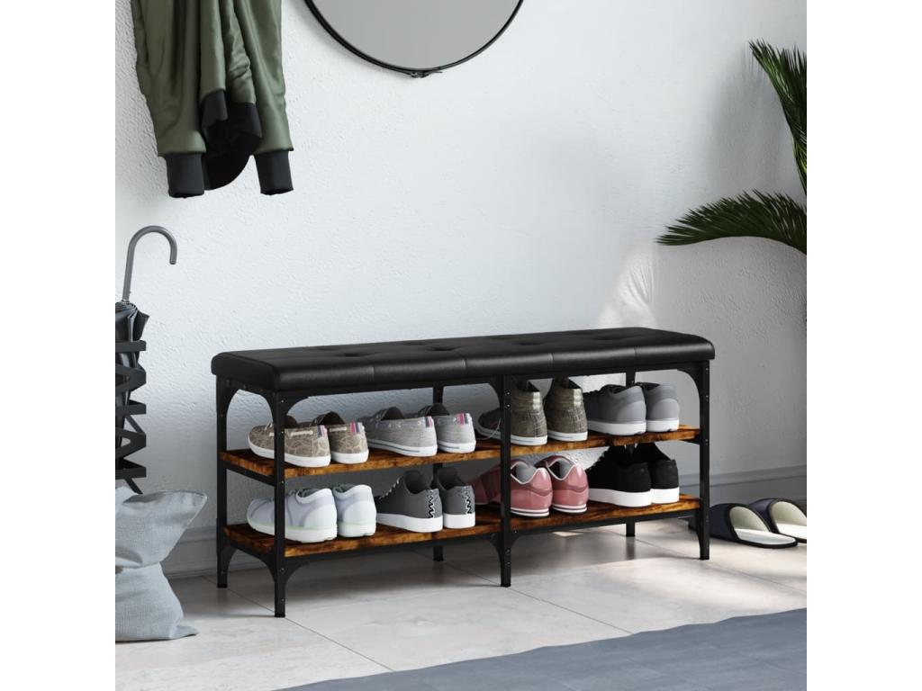 Banc à chaussures chêne fumé 102x32x47 bois d'ingénierie FKBY96495