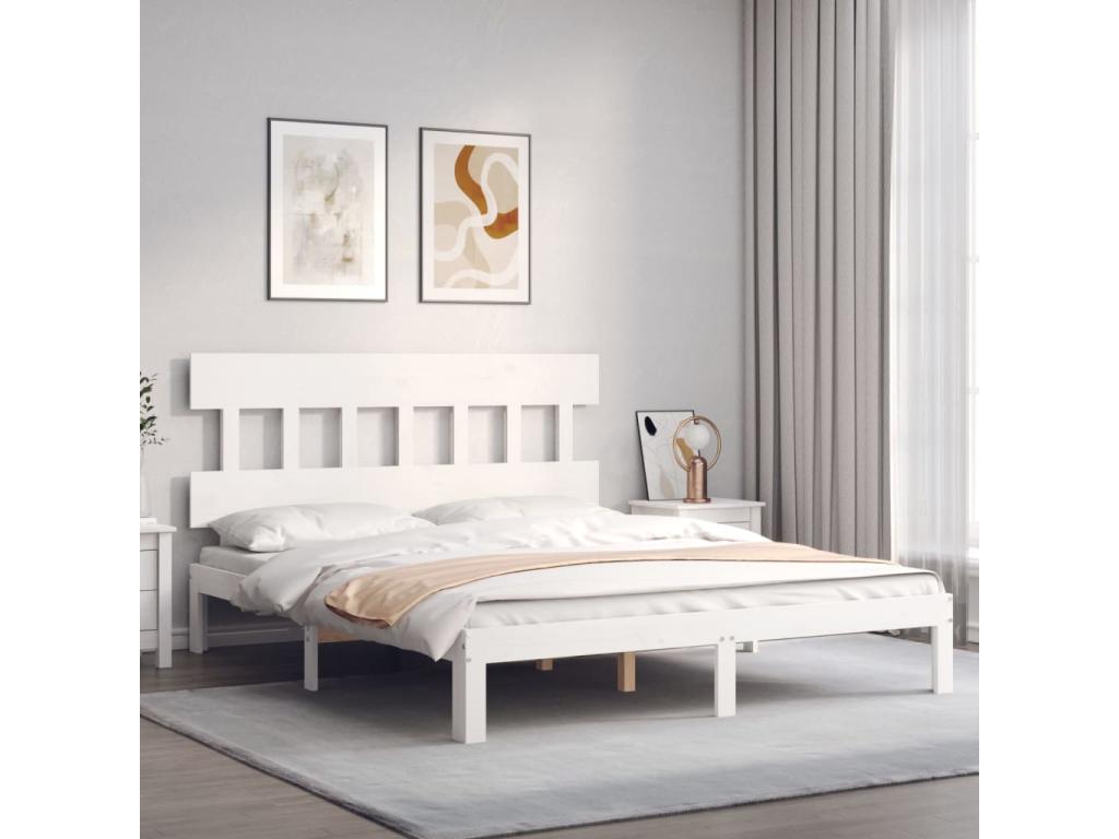 Cadre de lit avec tête de lit blanc Dormeva Size bois massif YHWL47761