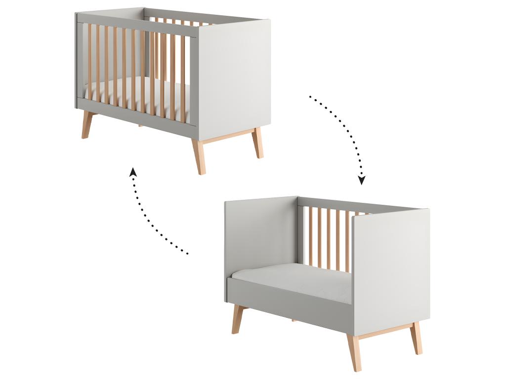 Lit évolutif 60x120 et commode 4 tiroirs 1 porte Swing Gris et bois PUHK60917