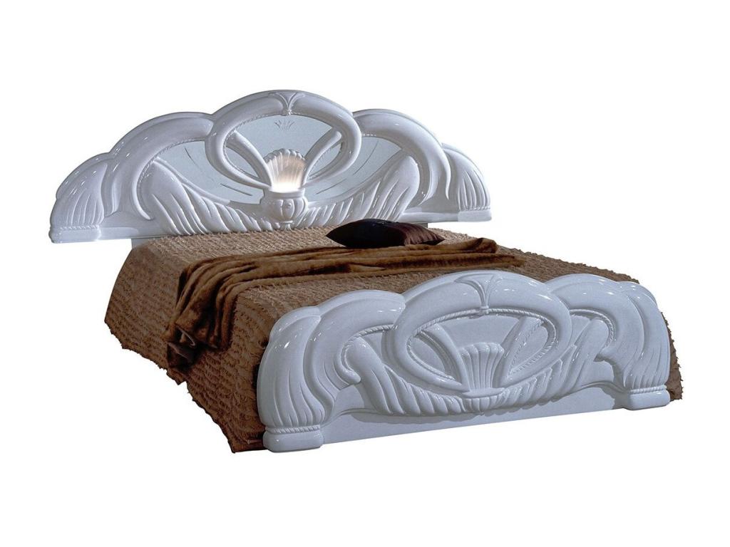 Lit baroque moulures entrelacées bois brillant blanc Zensova 160x200 JNAV94310