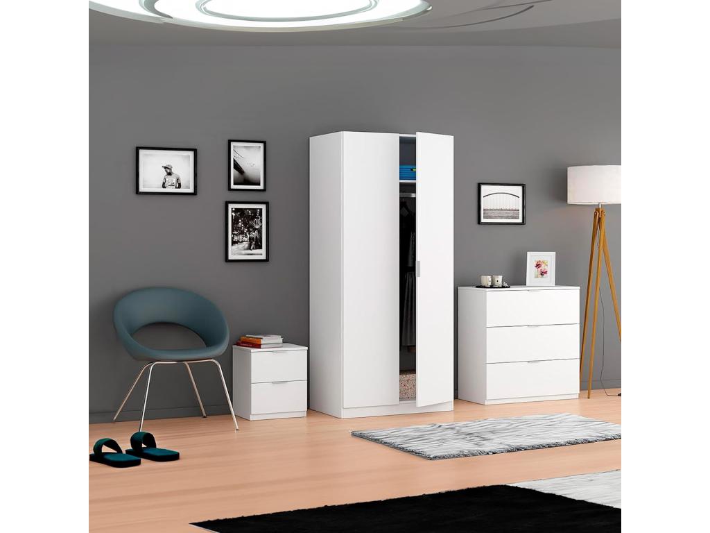 Commode avec 3 tiroirs couleur blanc - Longueur 80 x Hauteur 77 x Profondeur 38 cm LBBA72292