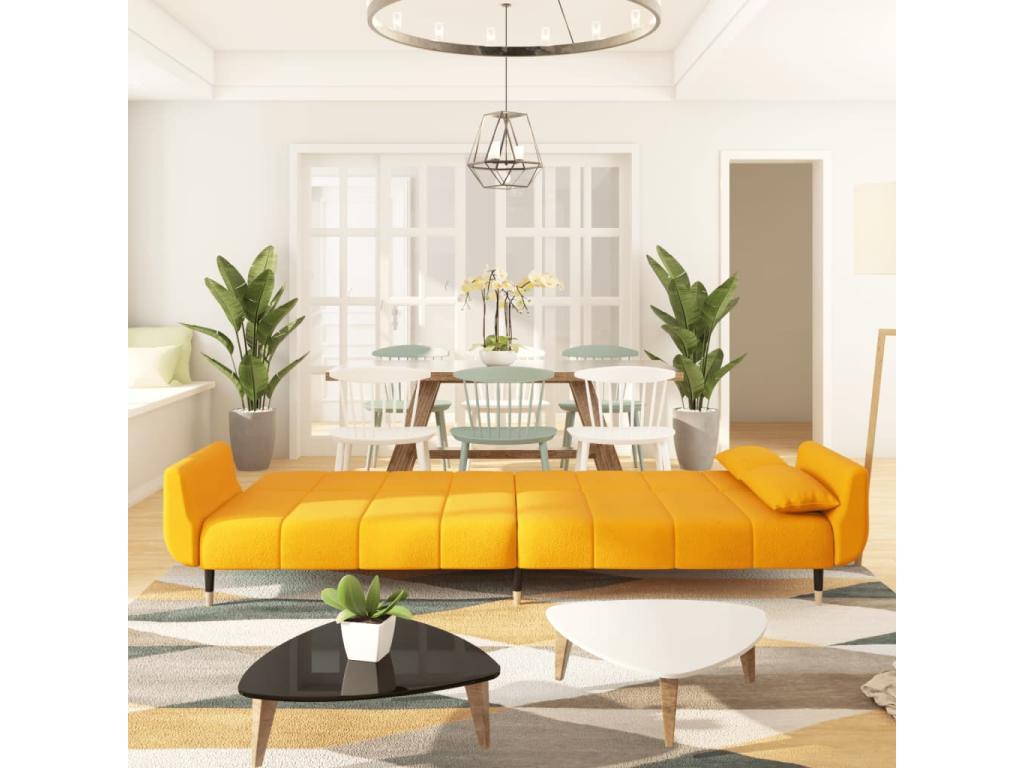 Canapé-lit à 2 places avec deux oreillers Jaune Velours PYJF47282