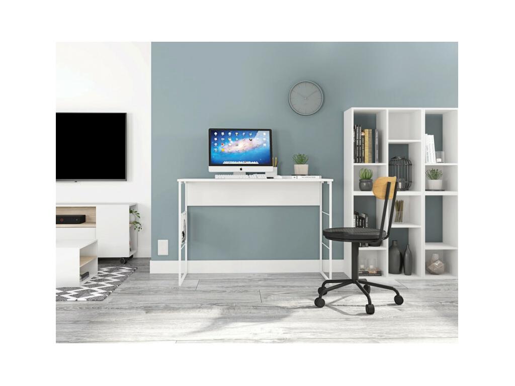 Bureau Blanc 120 cm Pieds Métalliques ROXQ27085